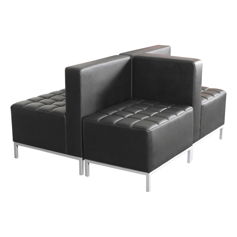 Black Tufted Ottoman with Silver Steel Frame, 26.38" Wide