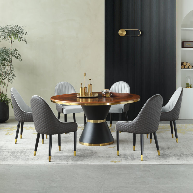 Vogue 5 - Piece Round 51" Dining Set with Beige Chairs, Gray