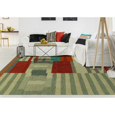 Tapis rouge / beige en laine noué à la main de conception unique 8 pi 4 po x 9 pi 8 po Jaliya