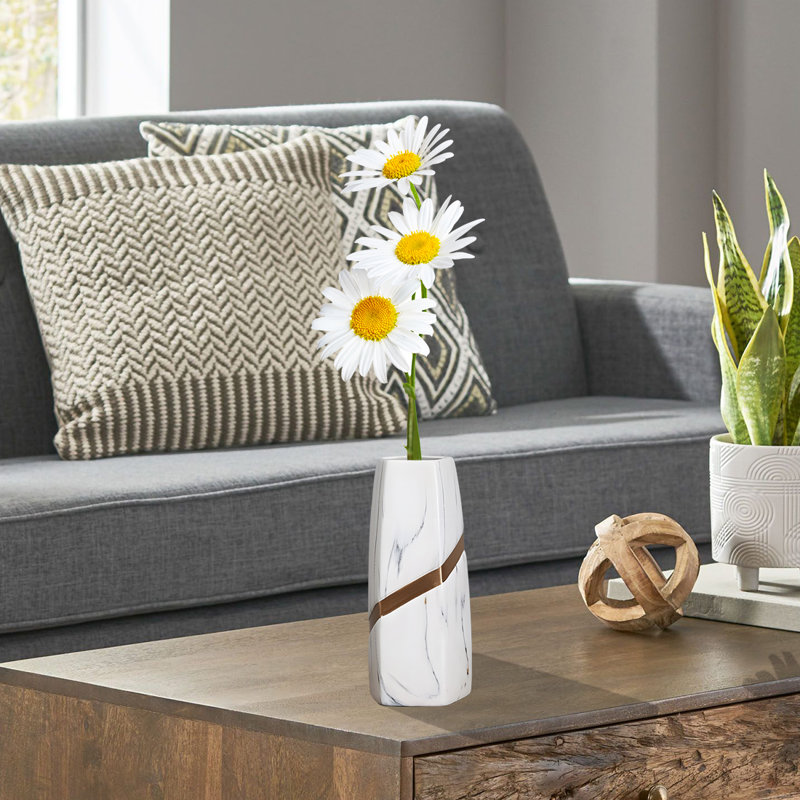 Vase en céramique, Blanc, H 9,64 po x l 3,74 po x P 3,74 po