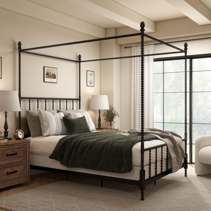 Magdaleno Metal Canopy Bed, Black, Full