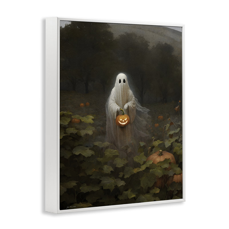 «Ghost in Pumpkin Patch», estampe numérique, conception de Jo Moulton, H 14 po x l 11 po, Giclée encadrée blanc bord de mer