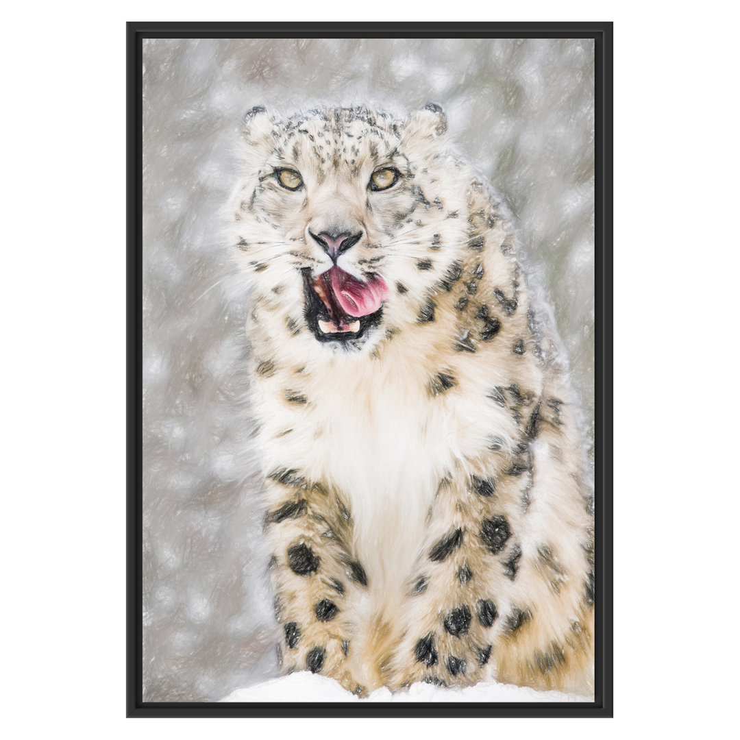 Gerahmtes Poster Leopard im Schnee