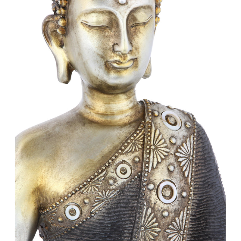 Sculpture de Bouddha médaillée en laiton avec sculptures gravées et détails en relief Aubrey