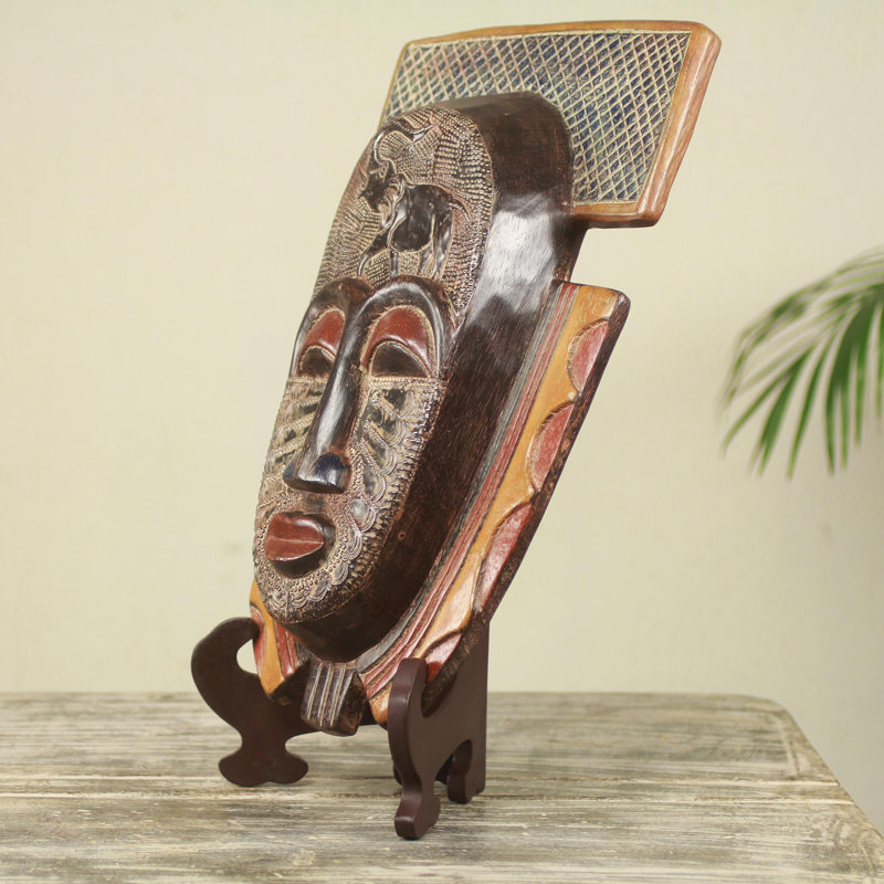 Royal Elephant Theme Handmade African Mask and Stand Sculpture