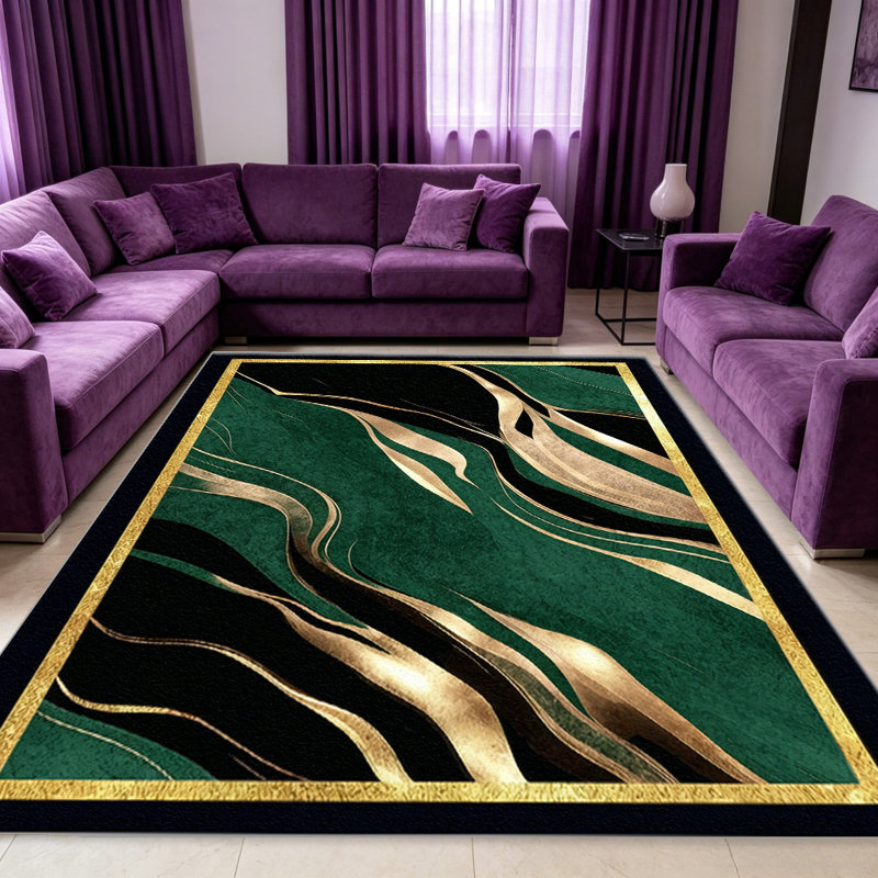 Green Marble with Gold Accents carpet-easy to clean, machine-washable, soft and comfortable; suitable for door mats, kitchens, living rooms, bedrooms, corridors, and laundry areas. Easy to clean, durable carpet for home decoration.