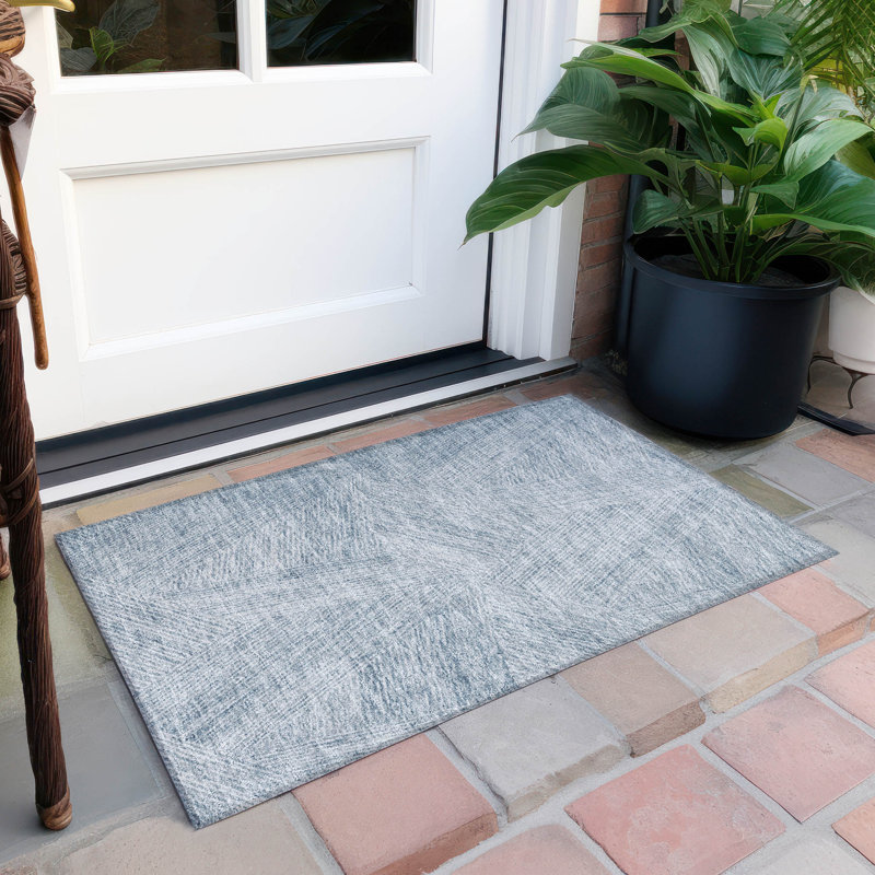 Denim Blue Rectangular Washable Synthetic Rug