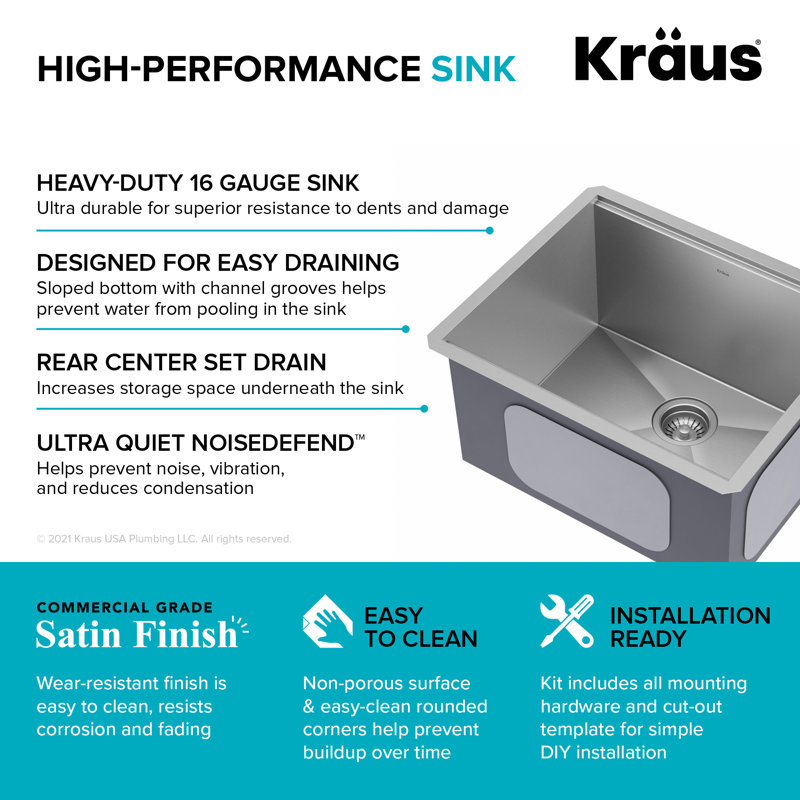 Kore 23-Inch Stainless Steel Undermount Workstation Sink
