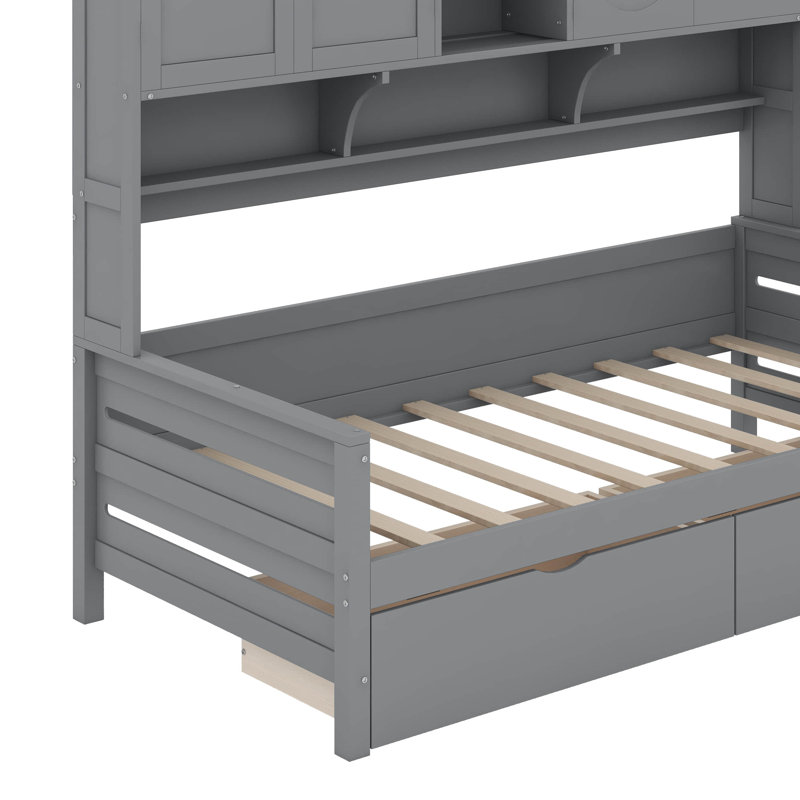 Lit de jour simple en bois avec tiroirs, Simple, Gris