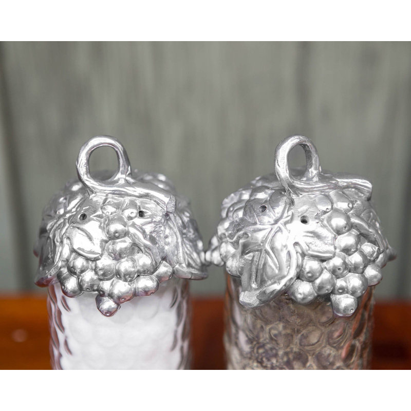 Grape Pattern Aluminum and Glass Salt and Pepper Shaker Set