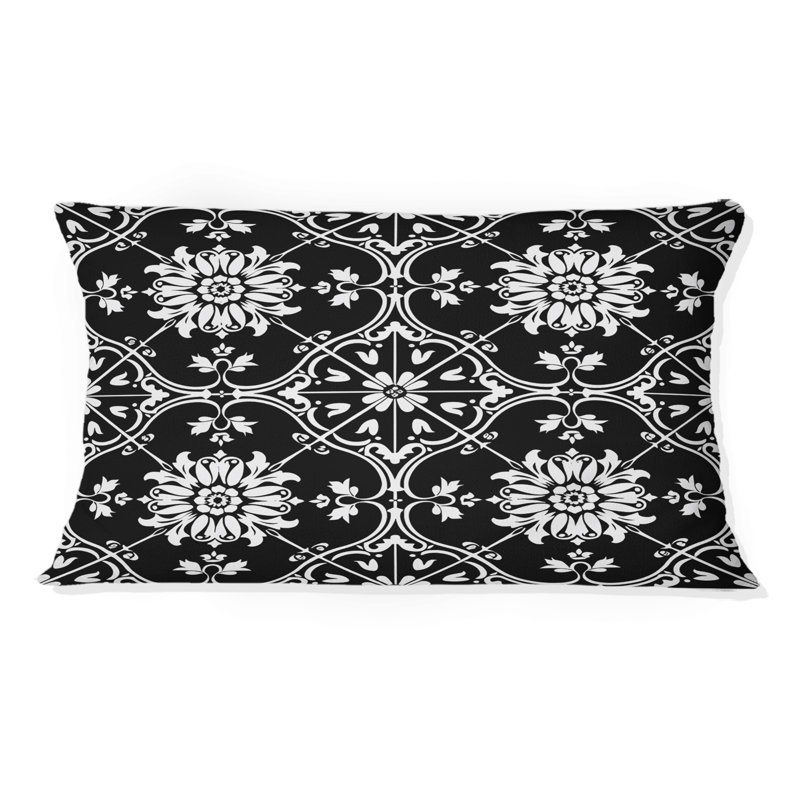 Imprimé mosaïque noir et blanc II - coussin lombaire traditionnel