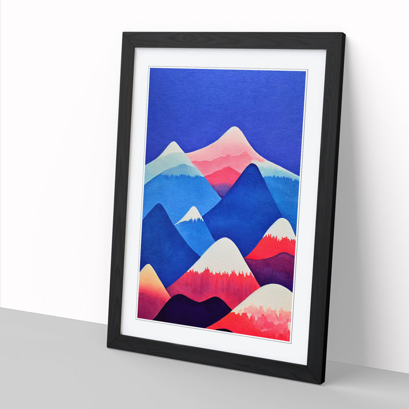 Watercolour Mountains In Colour - Single Picture Frame Print, Black, 64cm H x 46cm W x 2cm D