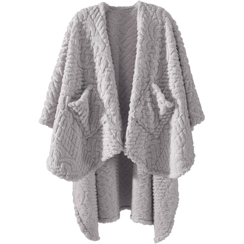 Jeté en sherpa avec poches Wearable, Gris clair