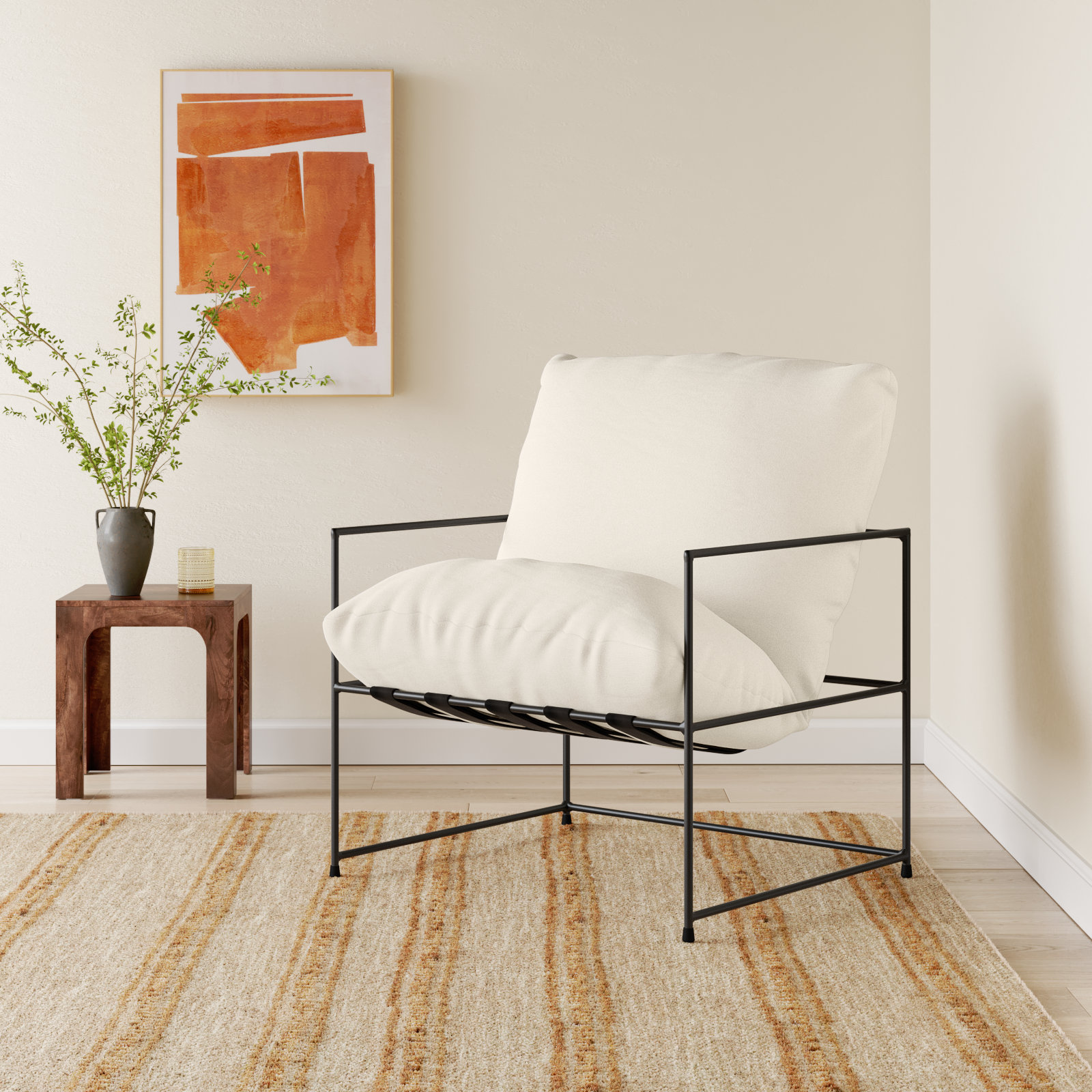Danita Upholstered Armchair, Washed White Performance Canvas