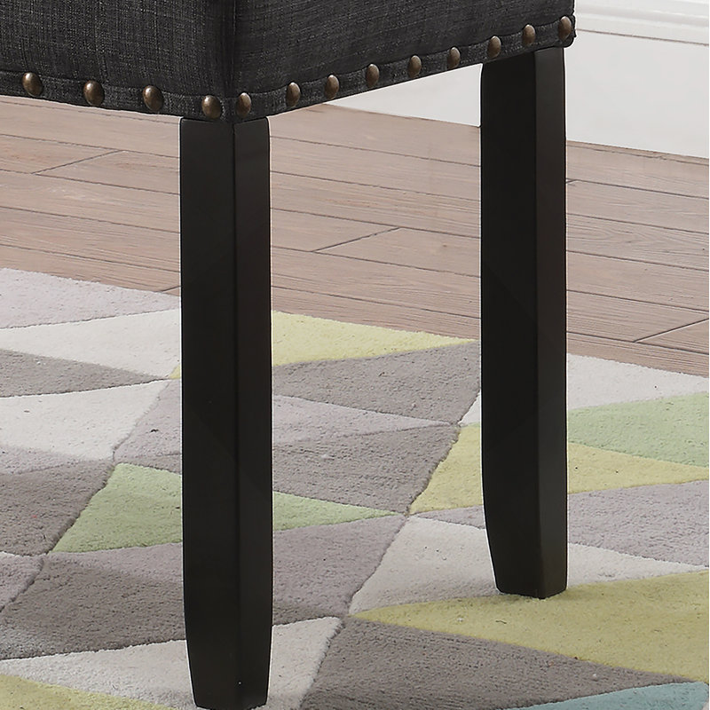 Fabric Dining Bench With Nailhead Trim, Grey, Gray