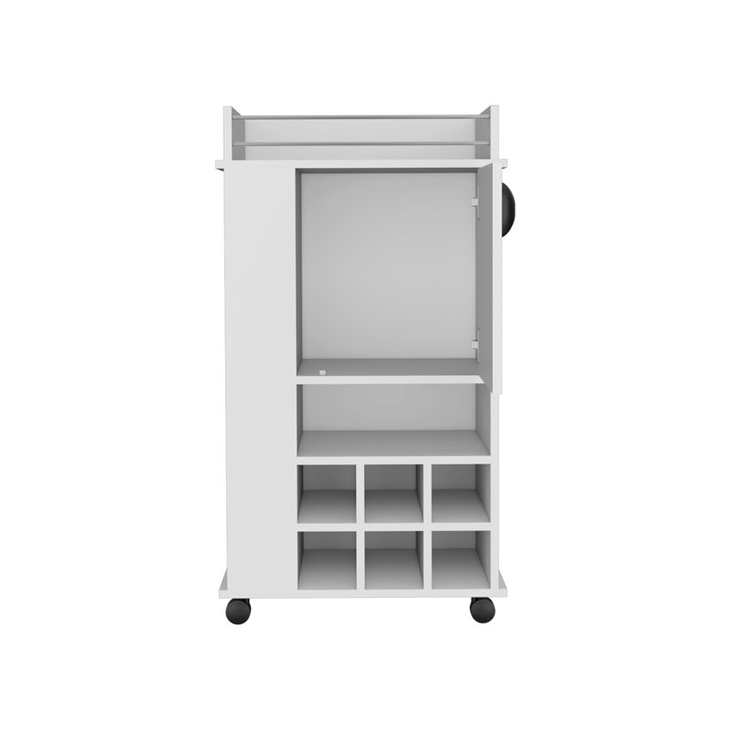 Chariot-bar avec 6 porte-bouteilles et roulettes intégrés, blanc, Blanc
