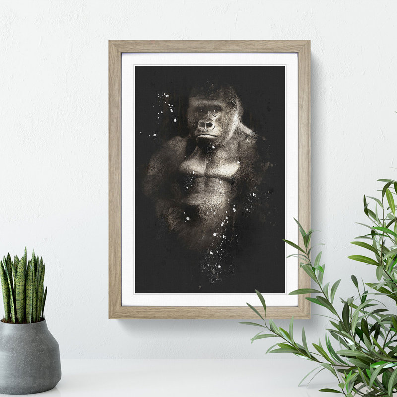 Silverback Gorilla Vol.2 Paint Splash - Picture Frame Graphic Art, 36cm H x 27cm W x 2cm D, Oak