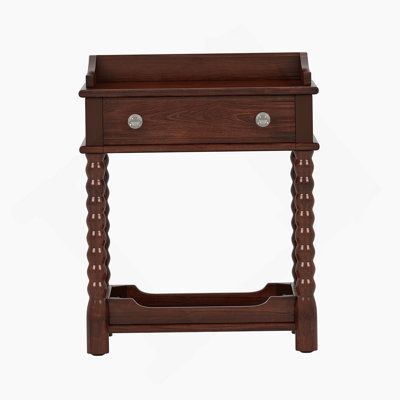 Retro Style Nightstand With Drawer And Open Shelf For Bedroom, Bedside Table With Turned Legs And Metal Handle,Walnut