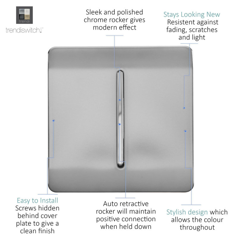 Trendi Switch 1 Gang Retractive Home Automation Switch, Steel