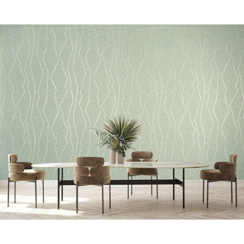 Slow Living Metallic Geometric Lines Wallpaper Roll , Wasabi Green