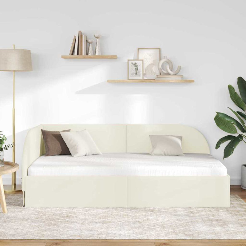 Corner Bed Frame With Headboard Velvet, 100 x 200cm, Cream