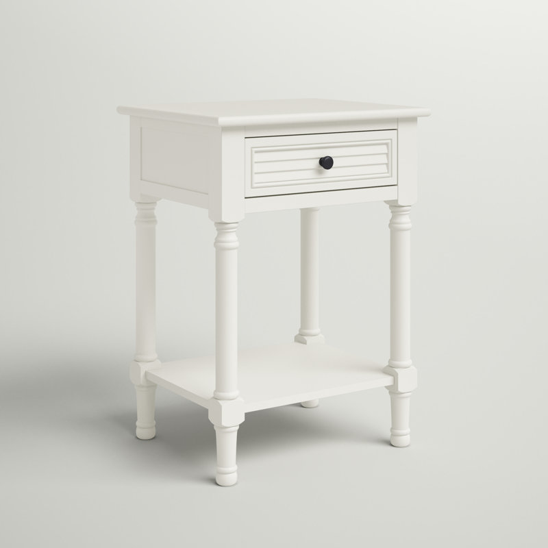 Tate Distressed White Wood Accent Table with Carved Details