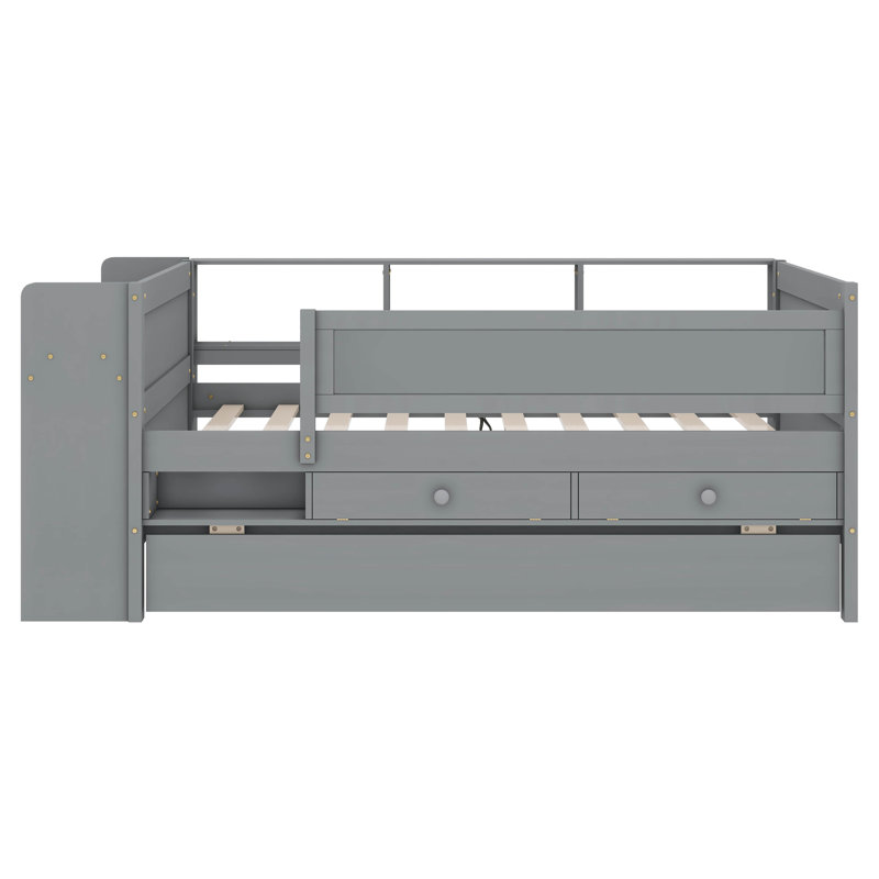 Twin Daybed With Drawers And Trundle, Gray
