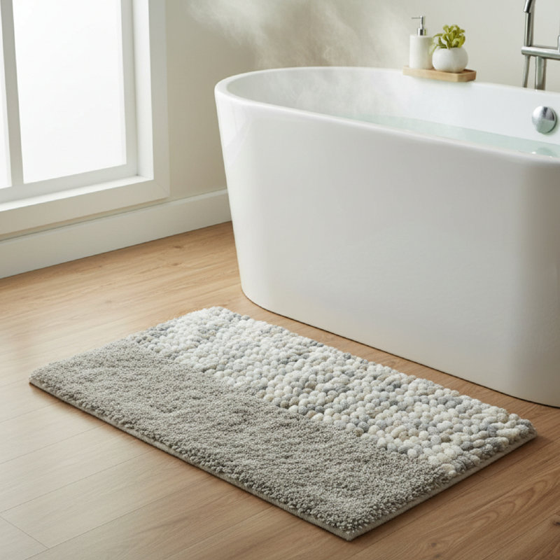 Haight Poly-Cotton Handwoven Bath Mat Beige -Tonal, Beige