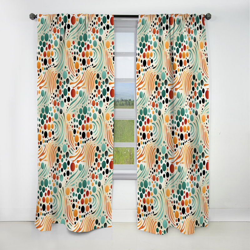 Rideau occultant multicolore à motif Mid-Century multicolore beige - 1 panneau, L 52 po x L 120 po