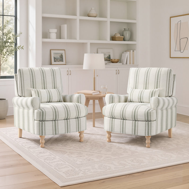 Fauteuil d'appoint Rickon de style ferme, avec coussin lombaire, fauteuil rembourré pour salon, chambre à coucher, bureau à domicile (ensemble de 2)