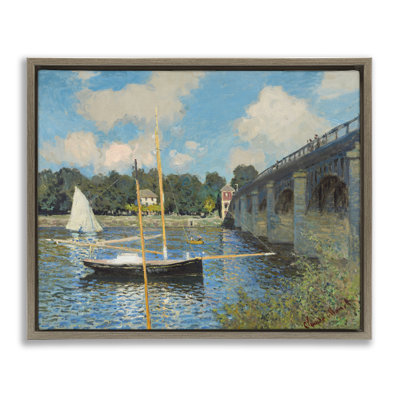 "Classic River" avec bateaux, voile, cadre encadré noir, art mural par one1000paintings