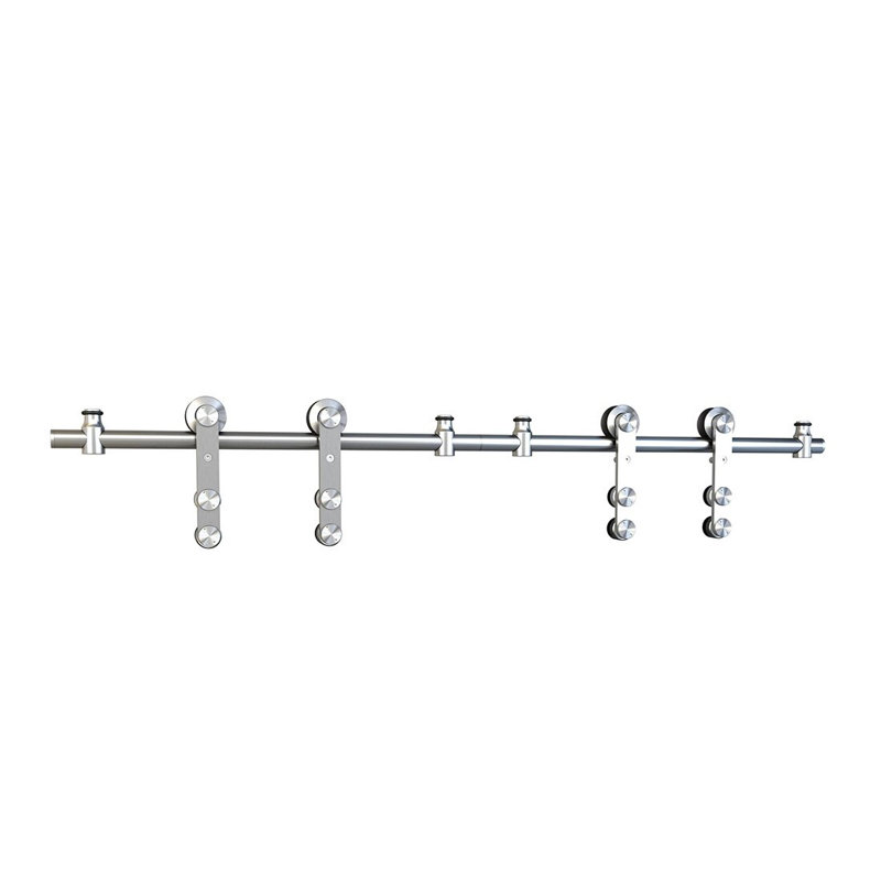 Rolling Barn Door Hardware Kit for Double Wood Doors with Routed Floor Guide