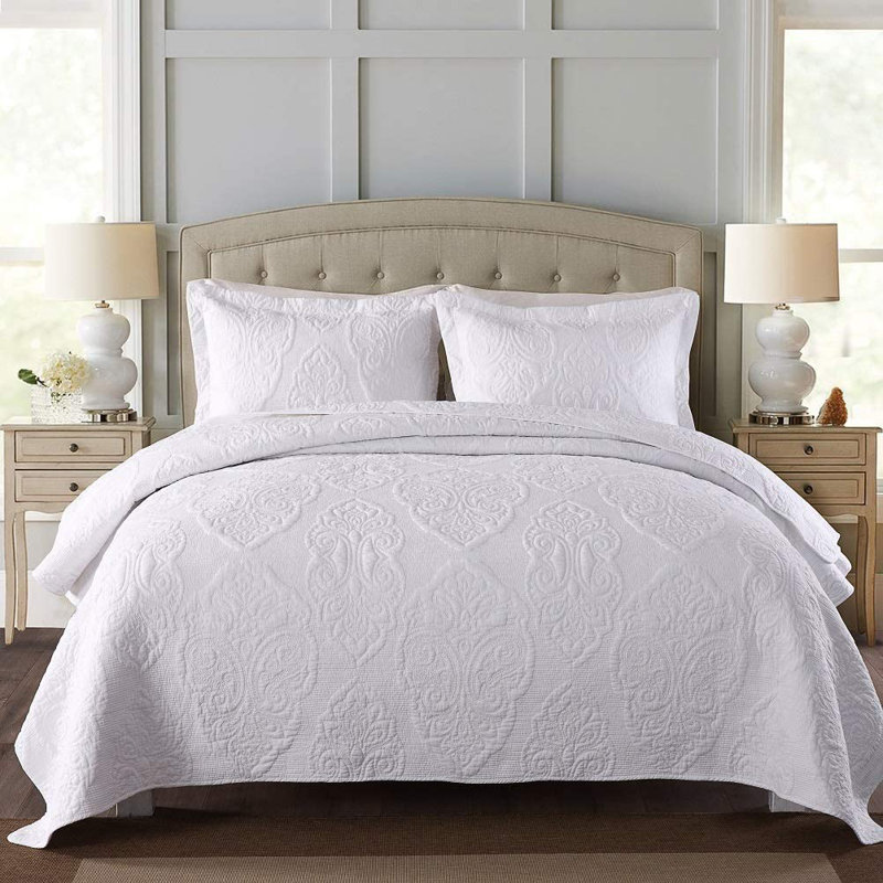 Ensemble de couvre-lit / réversible 3 pièces en coton certifié égyptien blanc DBOZE