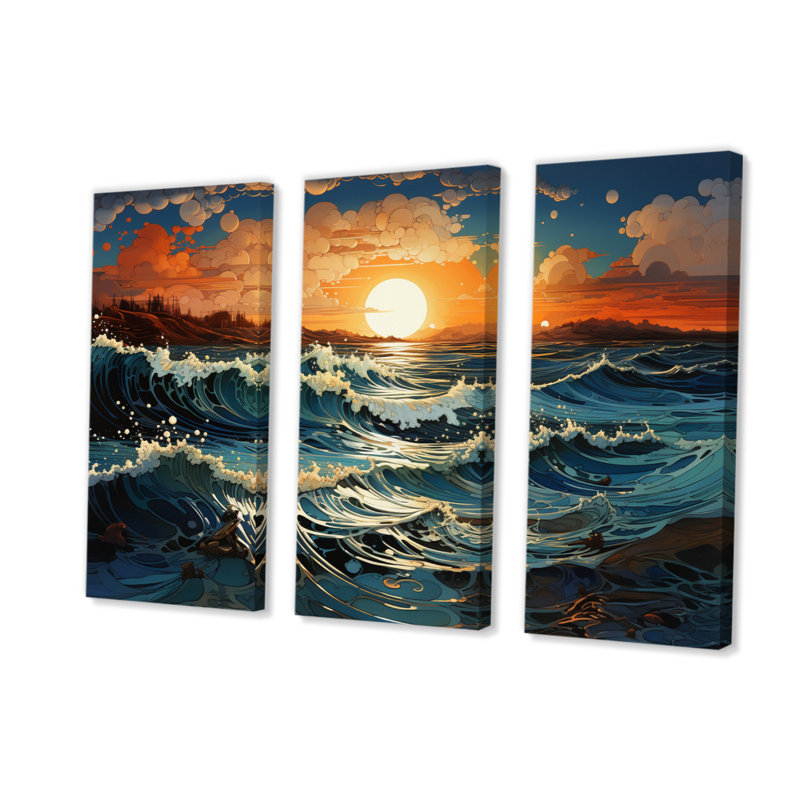 «Coastal Shimmering Tides» sur toile, reproduction de 3 pièces, H 28 po x l 36 po x P 1 po