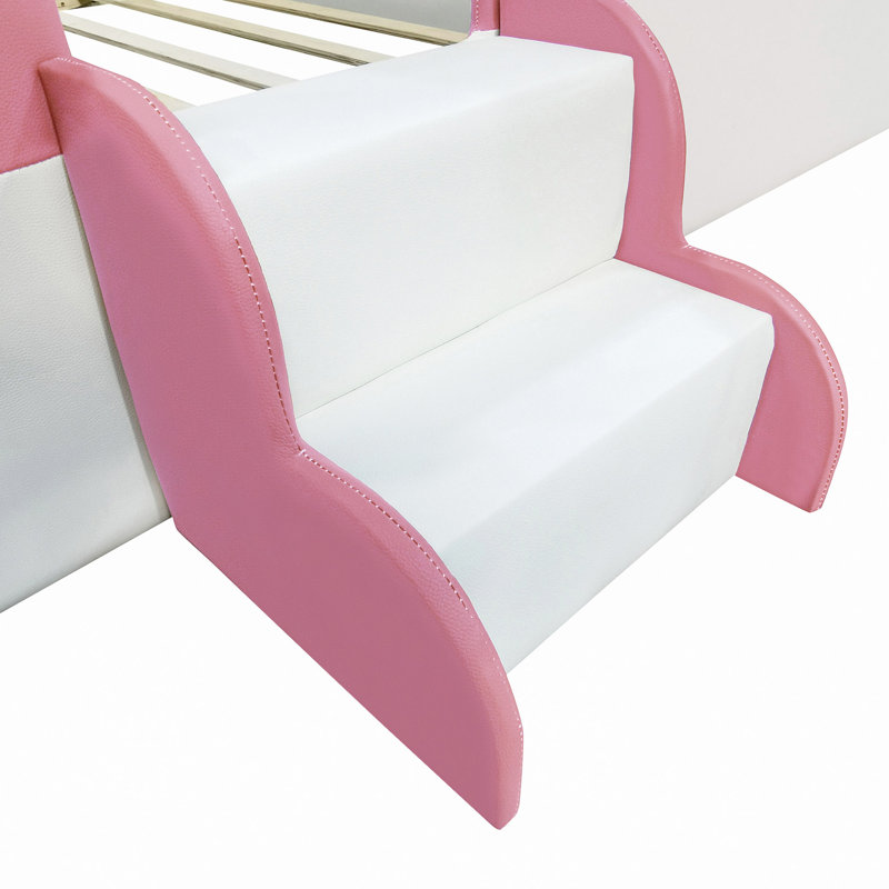 PU Leather Upholstered Daybed, King, Pink/White