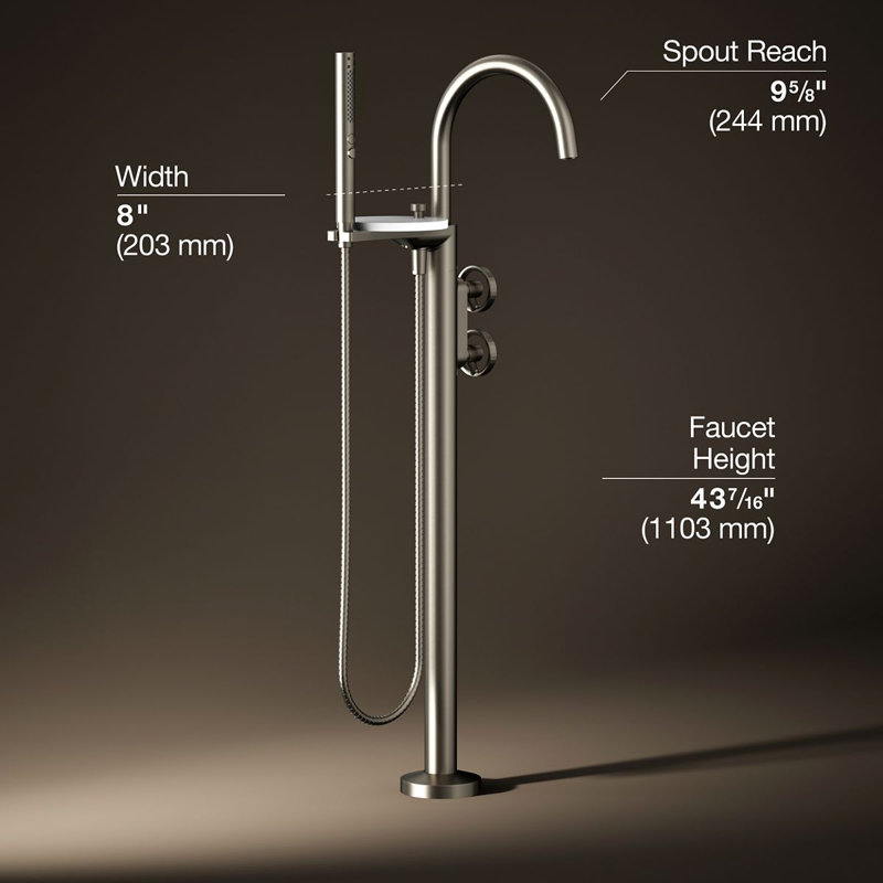 Components Floor-Mount Bath Filler Trim, Vibrant Brushed Nickel, Wheel Handle