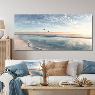 «White and Blue Coastal Oceans Pulse Paradise», reproduction sur toile, art mural blanc bord de mer