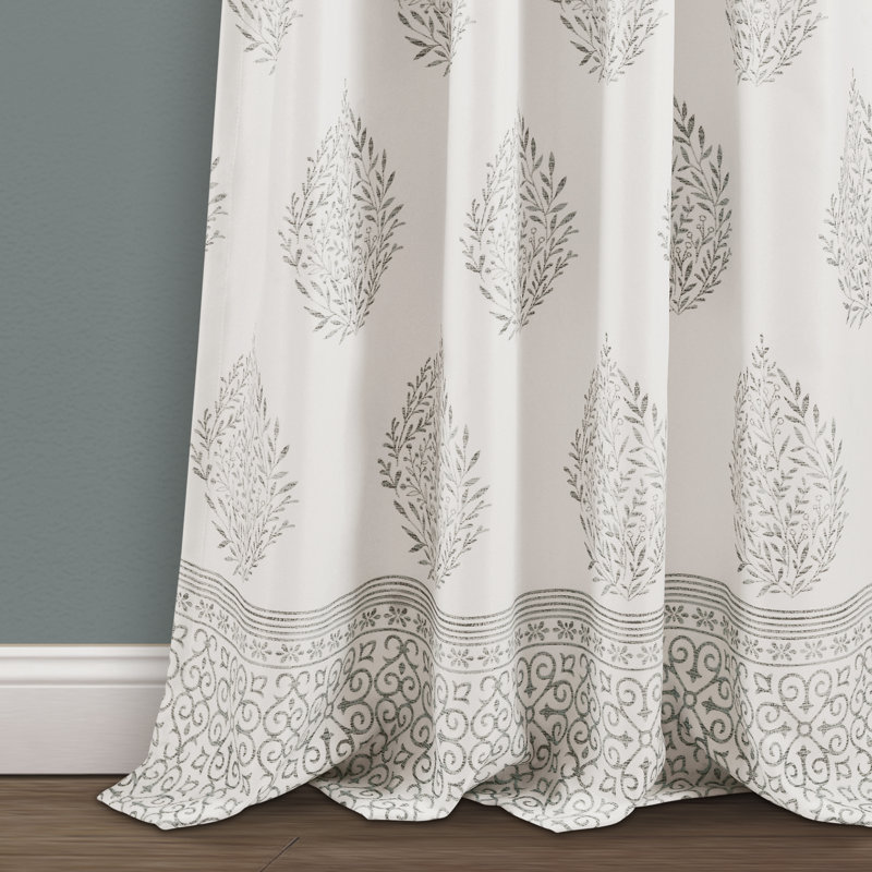 Teardrop Leaf Room Darkening Curtain Pair, Gray, 52" W x 108" L