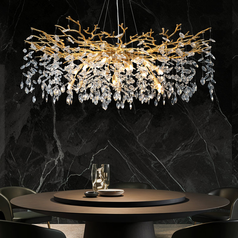 Lustre en cristal Paree Luxury, Doré, H 17,7 po x l 47,2 po x P 47,2 po
