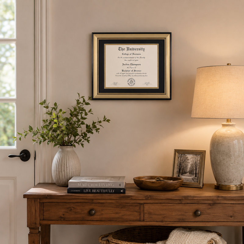 Cadre photo avec passe-partout, verre trempé, Gold-Black Mat