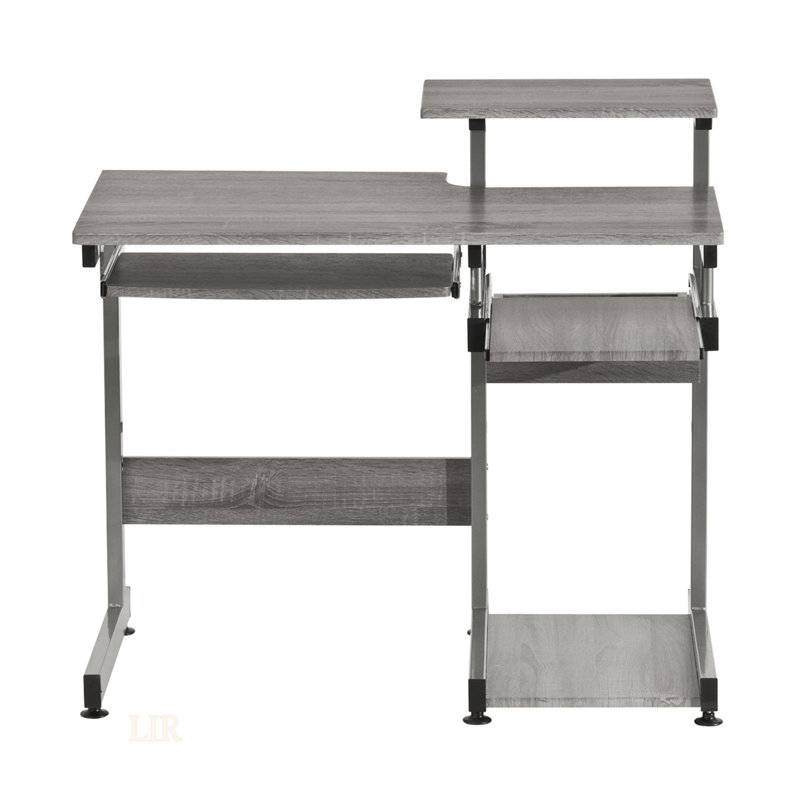 Bureau de poste de travail complet Techni Mobile, gris avec placage résistant à l'humidité et pieds en acier résistant aux égratignures pour une installation de bureau à domicile durable et efficace