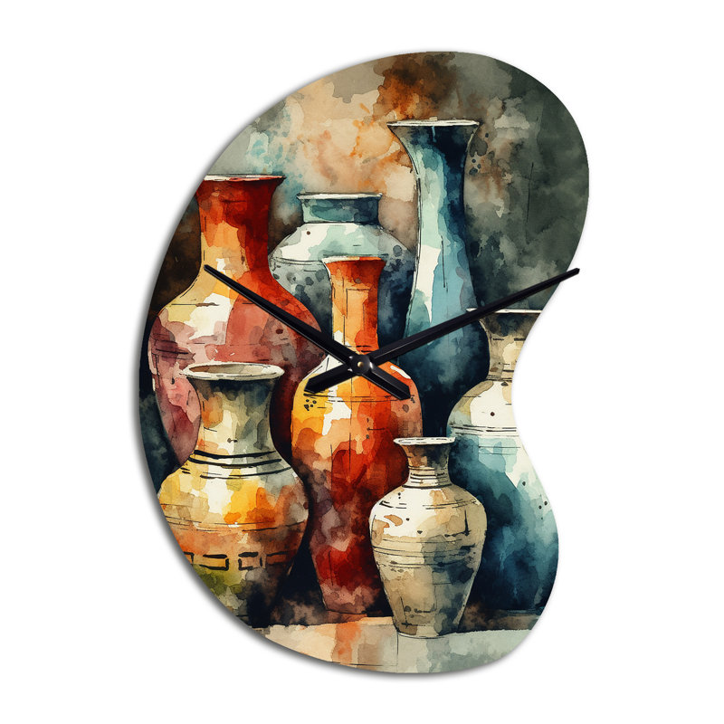 Horloge murale orange et verte Boho Pottery, Petit