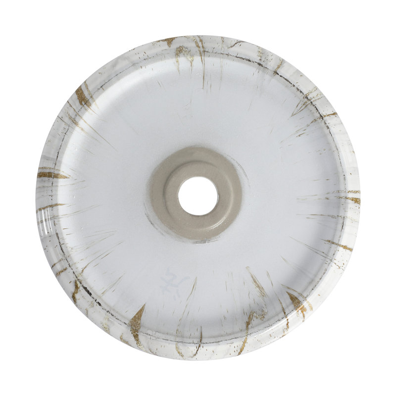 Round Above Counter Ceramic Art Sink For Bathroom, High - Quality Glaze, Well Crafted, 15.7 Inches Wide, 18.9 Lb Bathroom Counter, Featuring White And Gold Design, Three Layers Of Easy To Maintain,