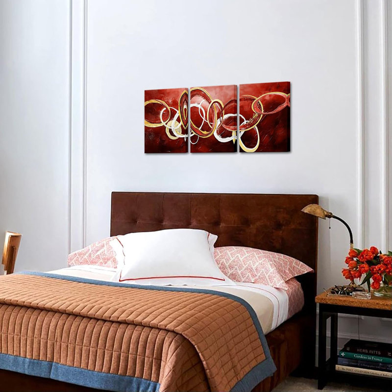 3 Piece Wrapped Canvas Print, Red