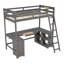 Lit mezzanine simple avec bureau en U, tiroirs et tablettes de rangement, brun antique