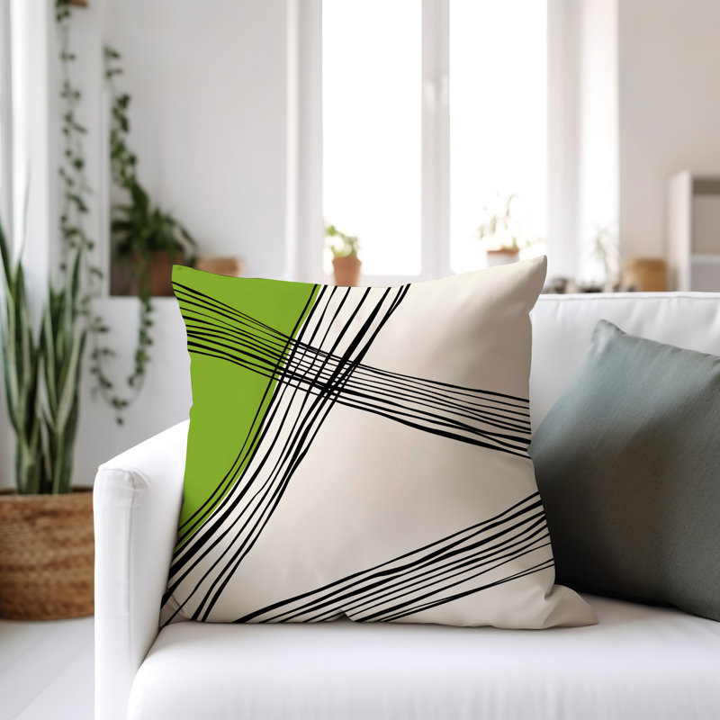 Coussin décoratif réversible intérieur / extérieur Cassie, H 15 po x l 15 po, Chartreuse / crème / noir