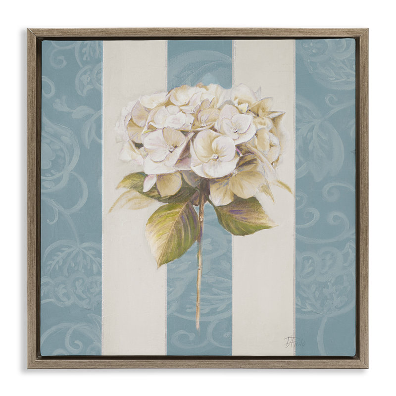 «Hydrangea Sprig on Stripes», art mural encadré flottant noir par Patricia Pinto, Cadre flottant orme Montalcino