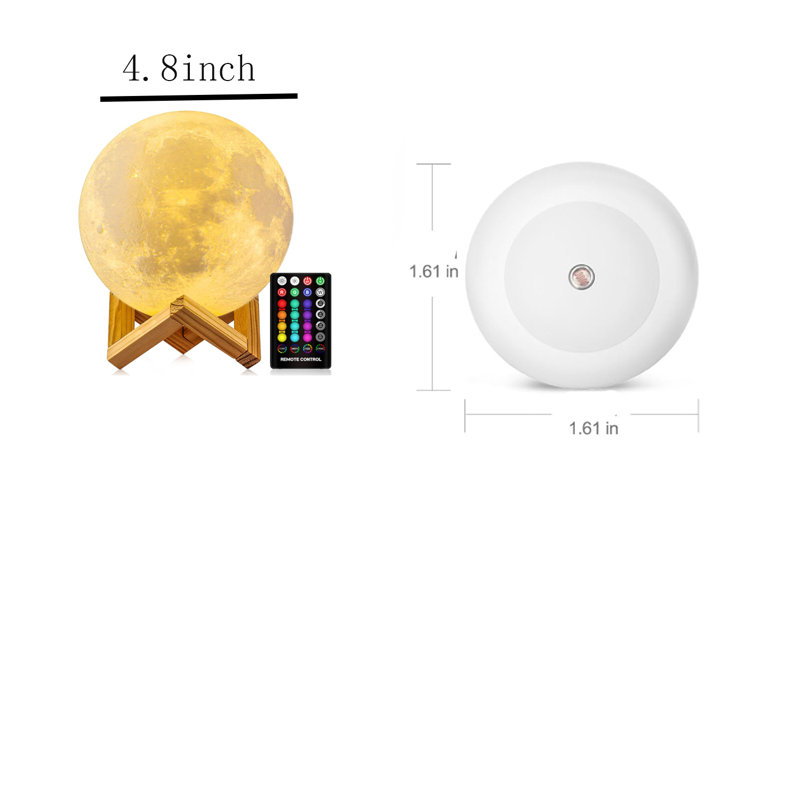 16 Colors Moon Night Light With USB 2Pcs Wall 2 Pack Nightlight