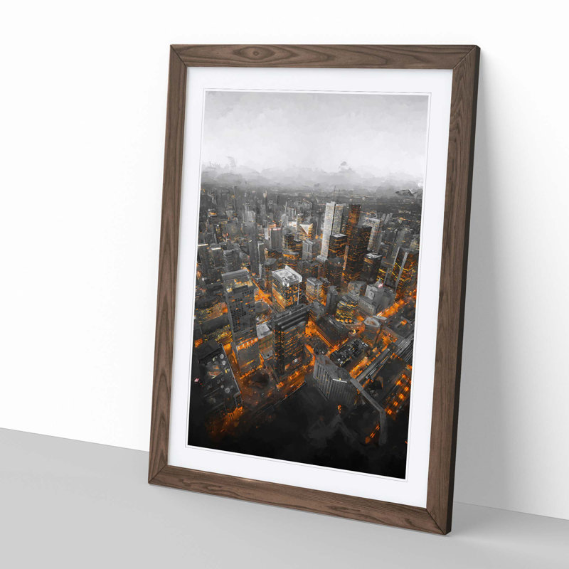 Toronto Canada Skyline Abstract Art - Picture Frame Graphic Art Print, 91cm H x 60cm W x 2cm D, Walnut