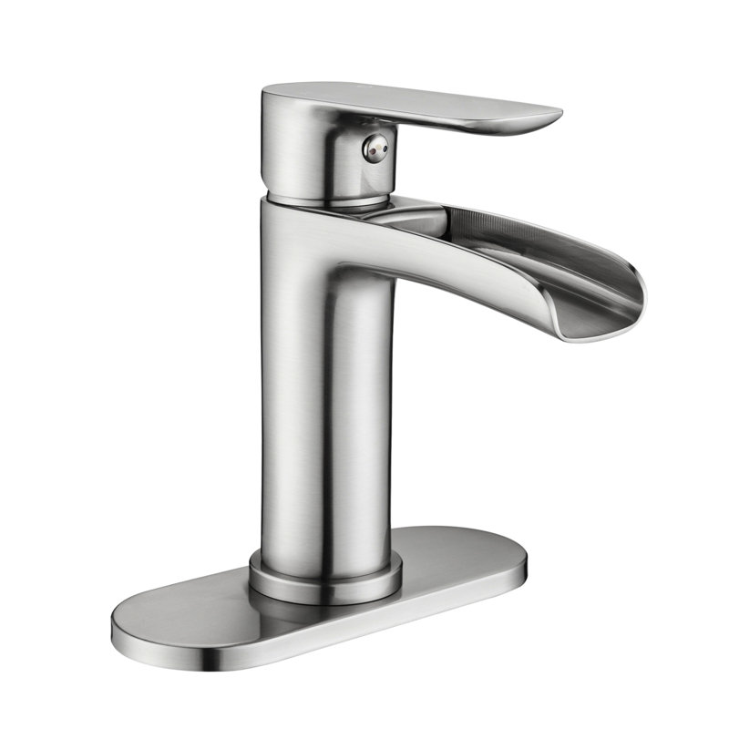 Single Handle Waterfall Bathroom Sink Faucet - Brushed Nickel With Deck Plate And Overflow Pop Up Drain For Vanity Stylish Lavatory Restroom Performance